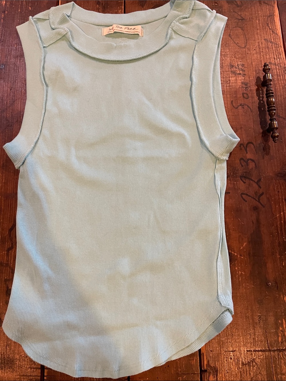 We The Free Pale Aqua Ribbed Crew Tank Top